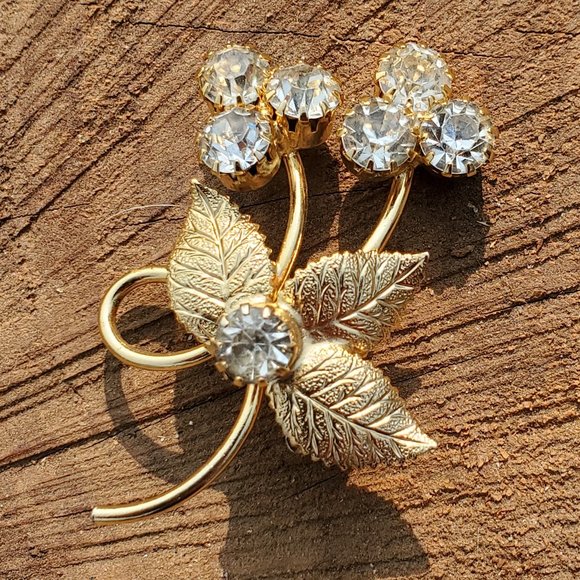 STUNNING Two Flower Clear Rhinestone Brooch/Pin - Picture 1 of 7